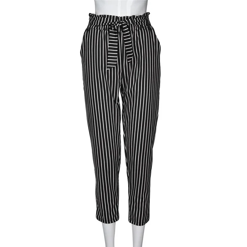 Women Pants 2018 Summer New High Waist Harem Pants Ladies Elegant Bowtie Elastic Waist Fashion Striped Casual Long Pants #J22 (3)