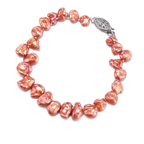DAIMI 7-8mm Baroque Pearl Bracelet Natural Freshwater Pearl Elastic Bracelet Fashion Baroque Pearl - Цвет камня: Orange