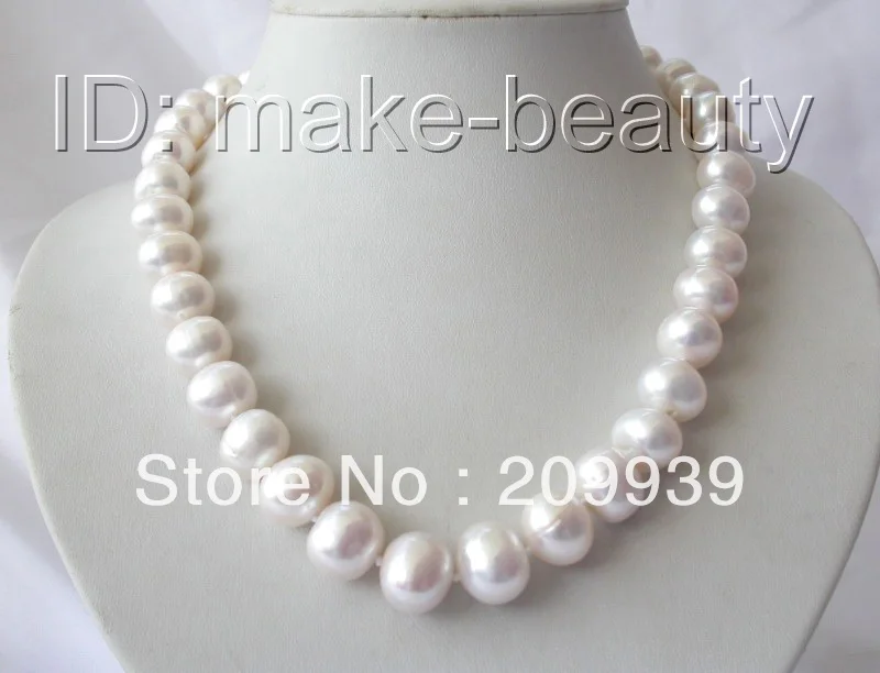 

huij 001103 stunning big 14mm round white freshwater cultured pearl necklace
