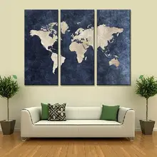

New 3 Pcs/Set Abstract Navy Blue World Map Canvas Painting Modern Wall Pictures For Office Room Decor