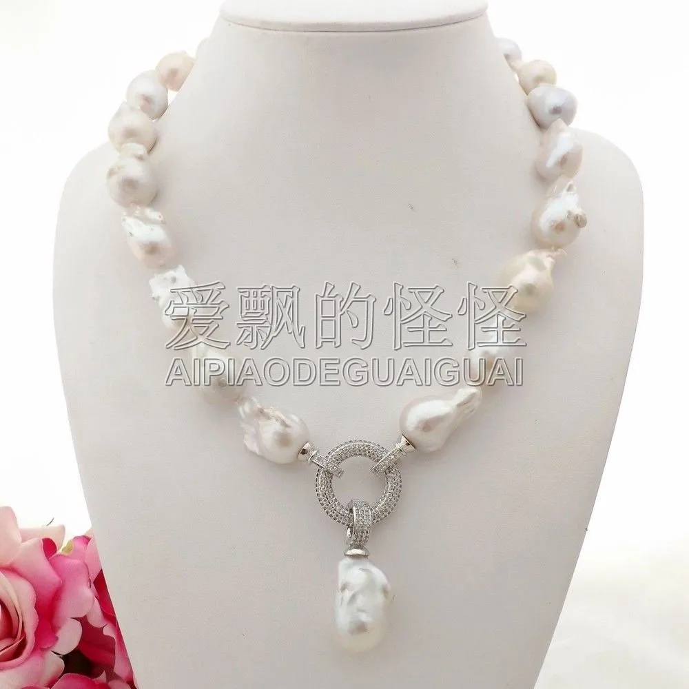

Women's 20" White Keshi Pearl Necklace CZ Pendant