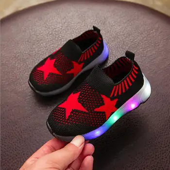 

New Spring Autumn Mesh Breathable Colors Sports lighted LED Luminous Boys Girls Kids Sport Running Shoes