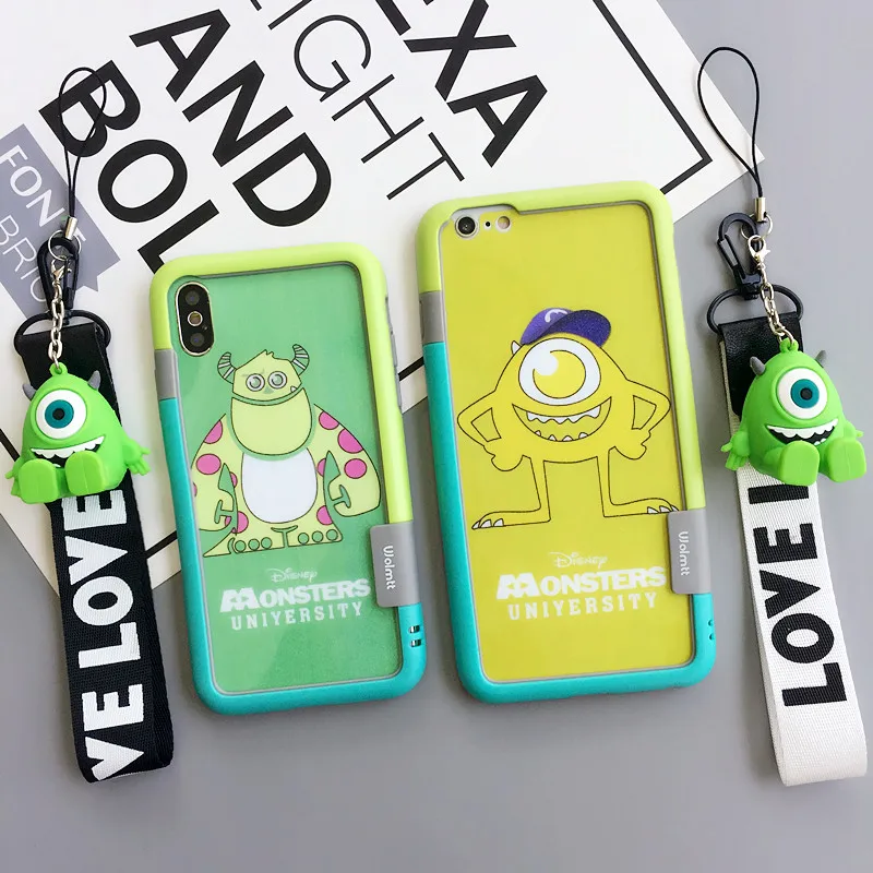 For iphone X Sullivan Mike Tempered Glass flim + soft bumper for iPhone 8plus 8 7 7plus 6 6S 6sPlus monsters toy +straps |
