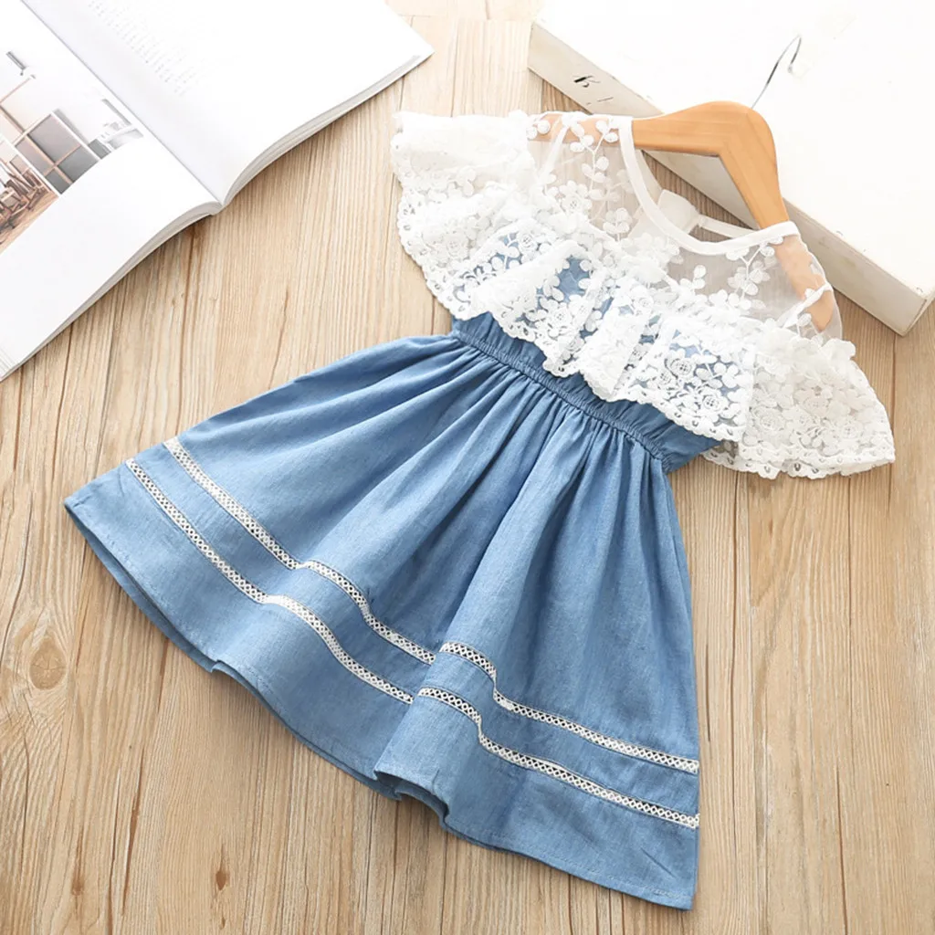 

Toddler summer dress for kids girl Baby Clothes Flower Lace Denim party dresses for girls Pageant Princess Dress elsa dress