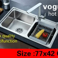 Домашний двойной кухонный паз раковина стандарт 304 из нержавеющей долговечной стали Горячая 77x42 см