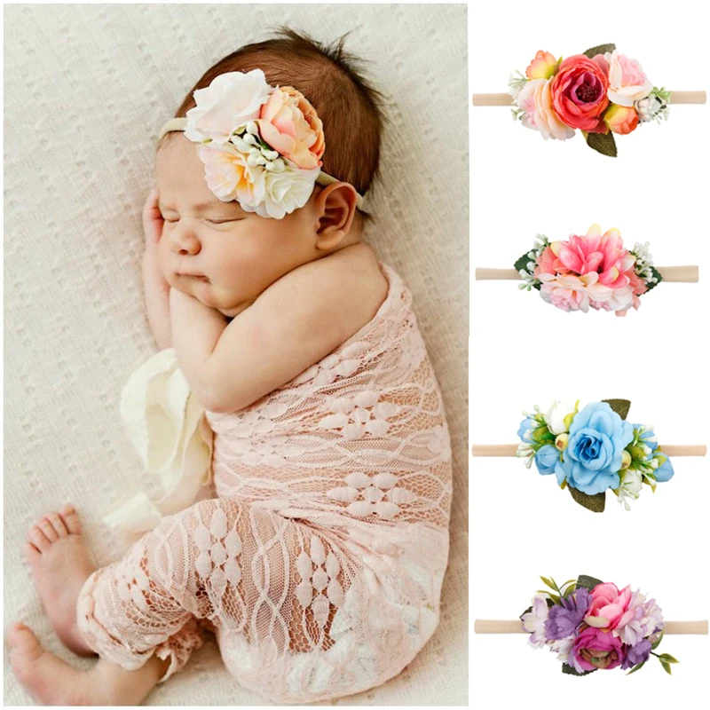 

Nylon Headbands for Baby Girls Flower Crown Newborn Headband with Elastic Band Hairband Flower Wreath for Kids Hair Accesssories