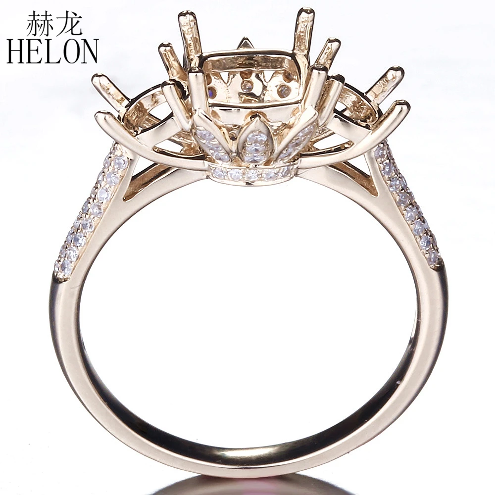 

HELON Solid 10KT Yellow Gold 6-8mm Cushion & 4-5.25mm Round Pave Natural Diamond Engagment Wedding Semi Mount Fine Jewelry Ring