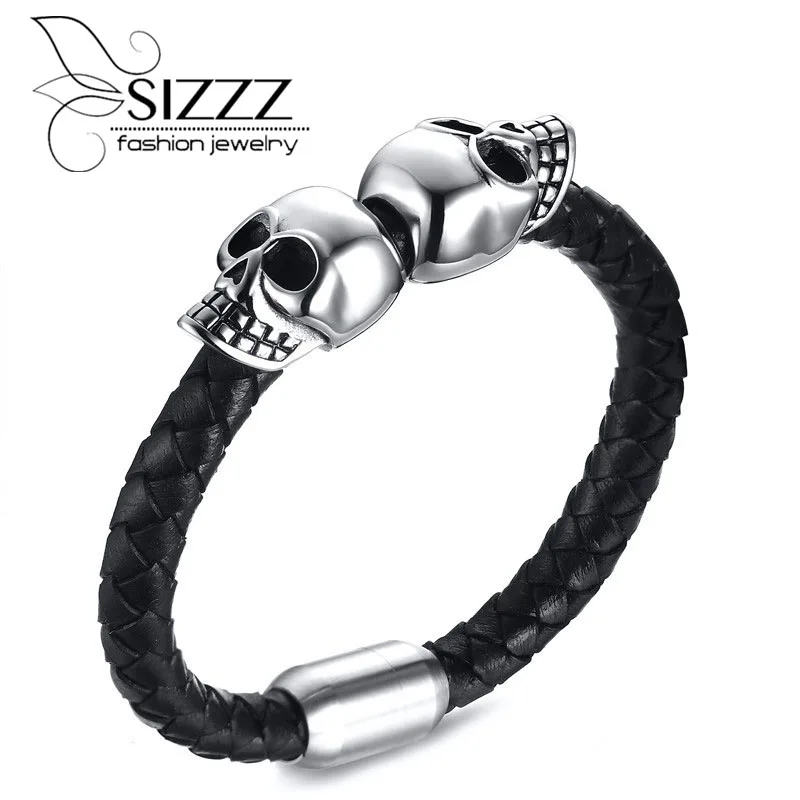 

SIZZZ Stainless steel steel magnetic buckle ghost head two-way black bracelets&bangles for men