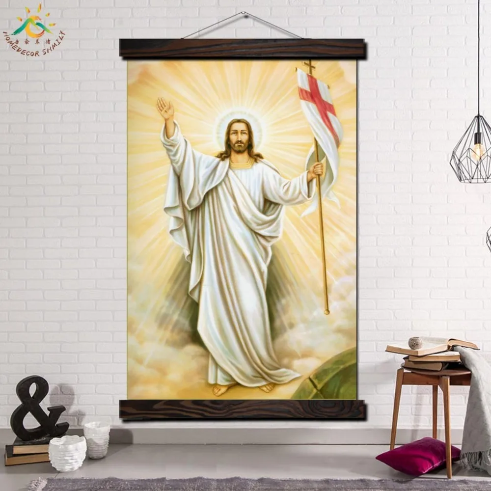 

Jesus Holding a Banner Modern Canvas Art Prints Poster Wall Painting Scroll Painting Artwork Wall Art Pictures Home Decoration