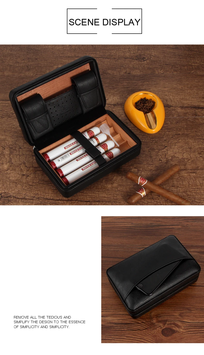 GALINER Leather Cigar Humidor Travel Cedar Wood Cigar Case 4 Tube Holder Sigaar Box For COHIBA Cuba Cigars Outdoor Humidor Box