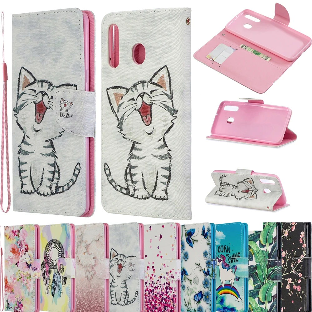 

for Etui Samsung A10 A20 A30 A40 A50 A70 Flip Case Painted Pansy Unicorn Leather Cover for Samsung Galaxy M10 M20 A50 A70 Case