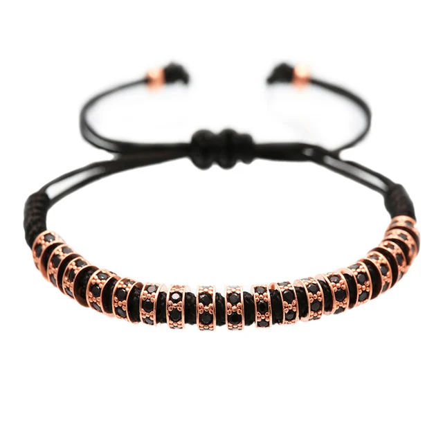 Fashion Micro Pave CZ Zircon 18K Gold Plated Beads Braided Men Macrame Bracelets
