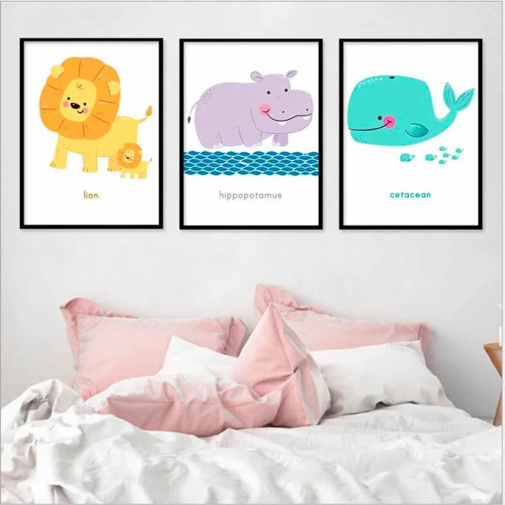 Haochu Tuval Karikatur Aslan Balina Hayvan Boyama Oturma Odasi Ev