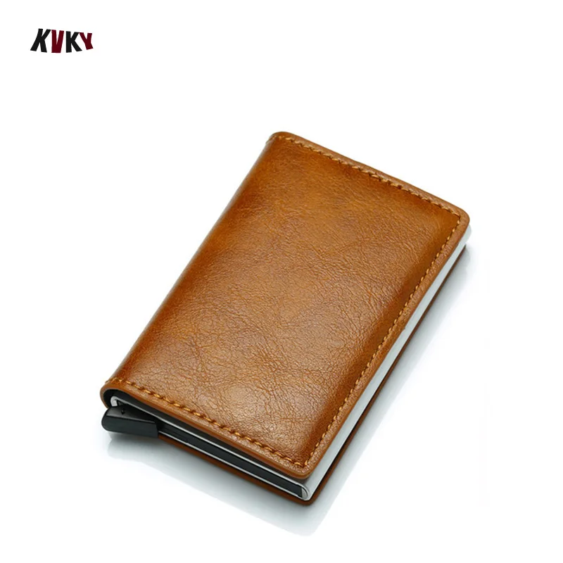

KVKY Rfid Card Holder Men Wallets Money Bag Male Vintage Black Short Purse 2019 Small Leather Slim Wallets Mini Wallets Thin