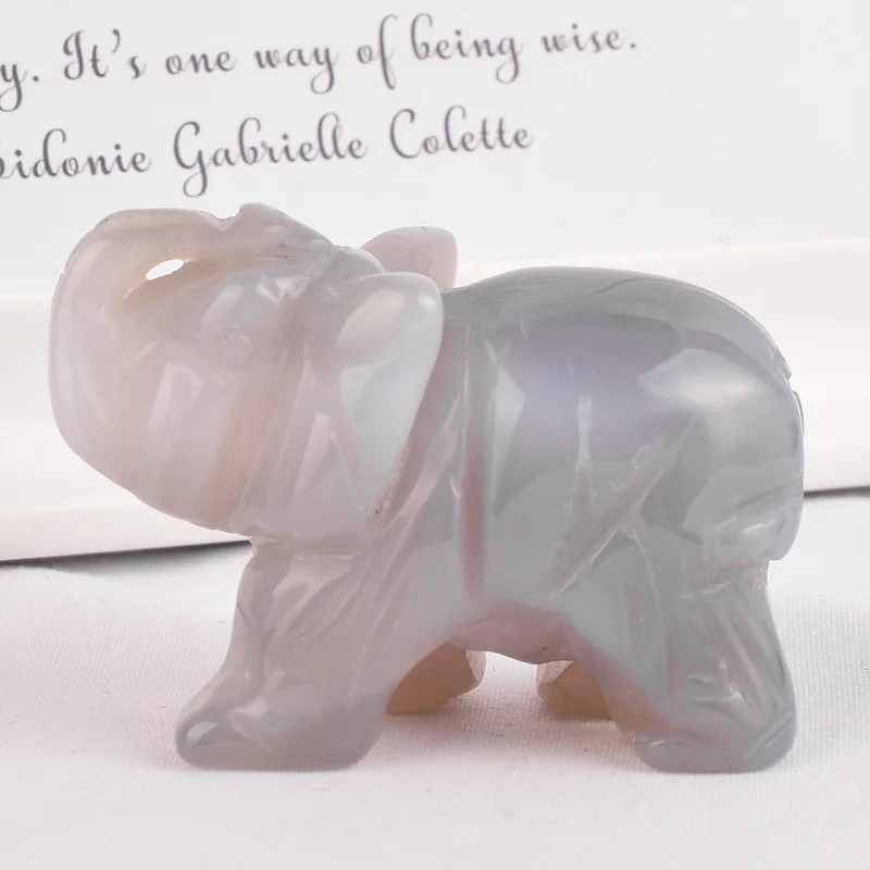 

2 inch Natural Gemstones grey agate elephant figurine carved craft stones and healing crystals statues for kids room decoration