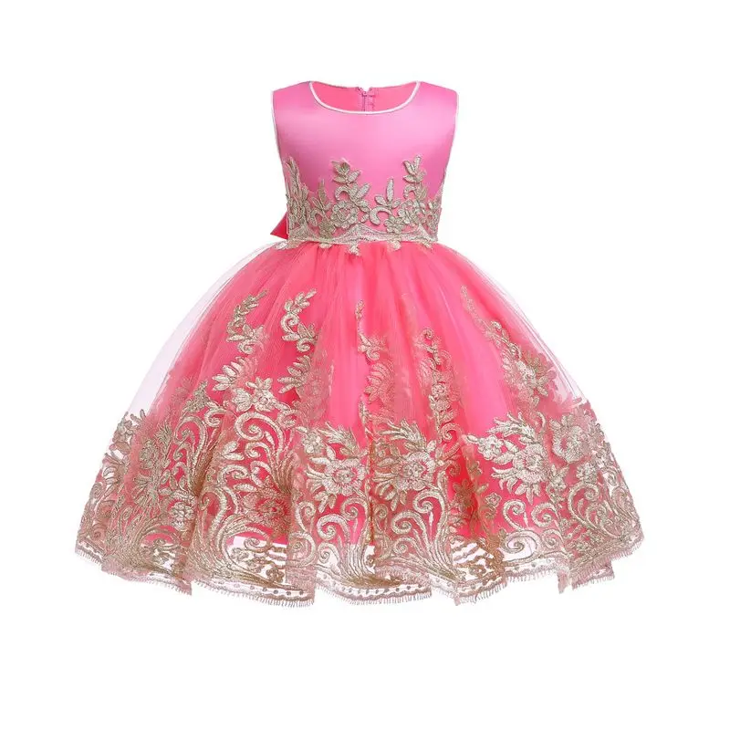 Праздничное платье принцессы для девочек; Детские платья для девочек на день рождения и свадьбу; элегантная одежда; детское платье с цветочным принтом; Рождественский новогодний костюм - Цвет: AG192 Rose