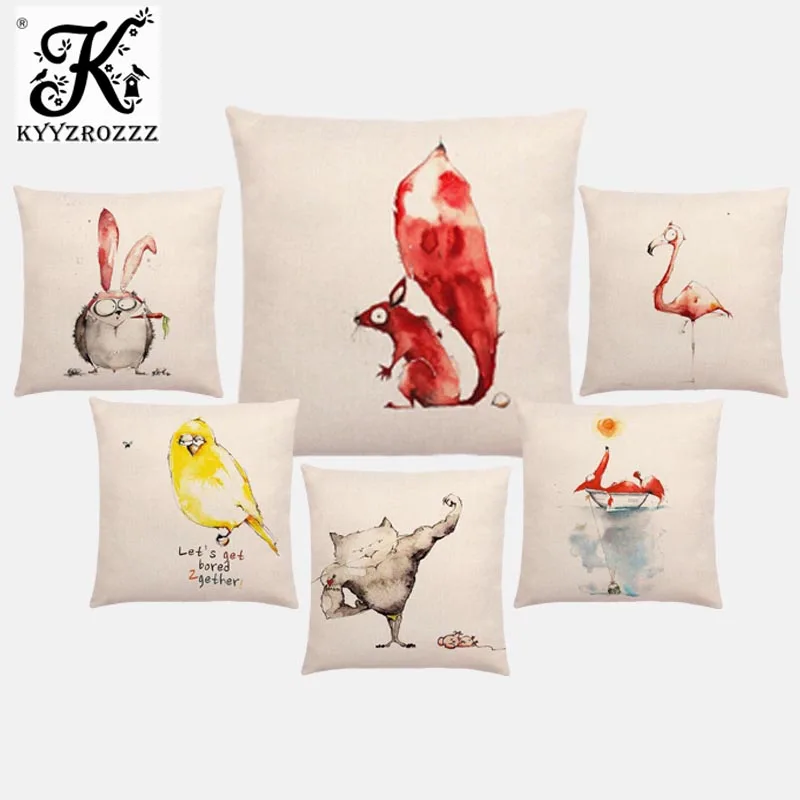 

Funny Cartoon Rogue Animals Squirrel Rabbit Chicken Mouse Flamingo Fox Cat Dog Owl Bird Cushion Cover Sofa Throw Pillow Case