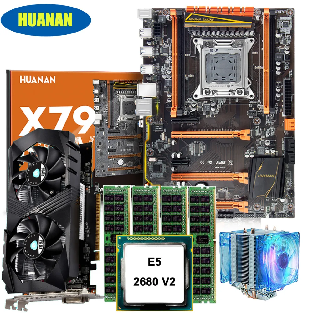 HUANAN Чжи deluxe скидка X79 материнской платы с M.2 слот Процессор Xeon E5 2680 V2 охладитель Оперативная память 64G (4*16G) RECC GTX1050ti 4G видео карта