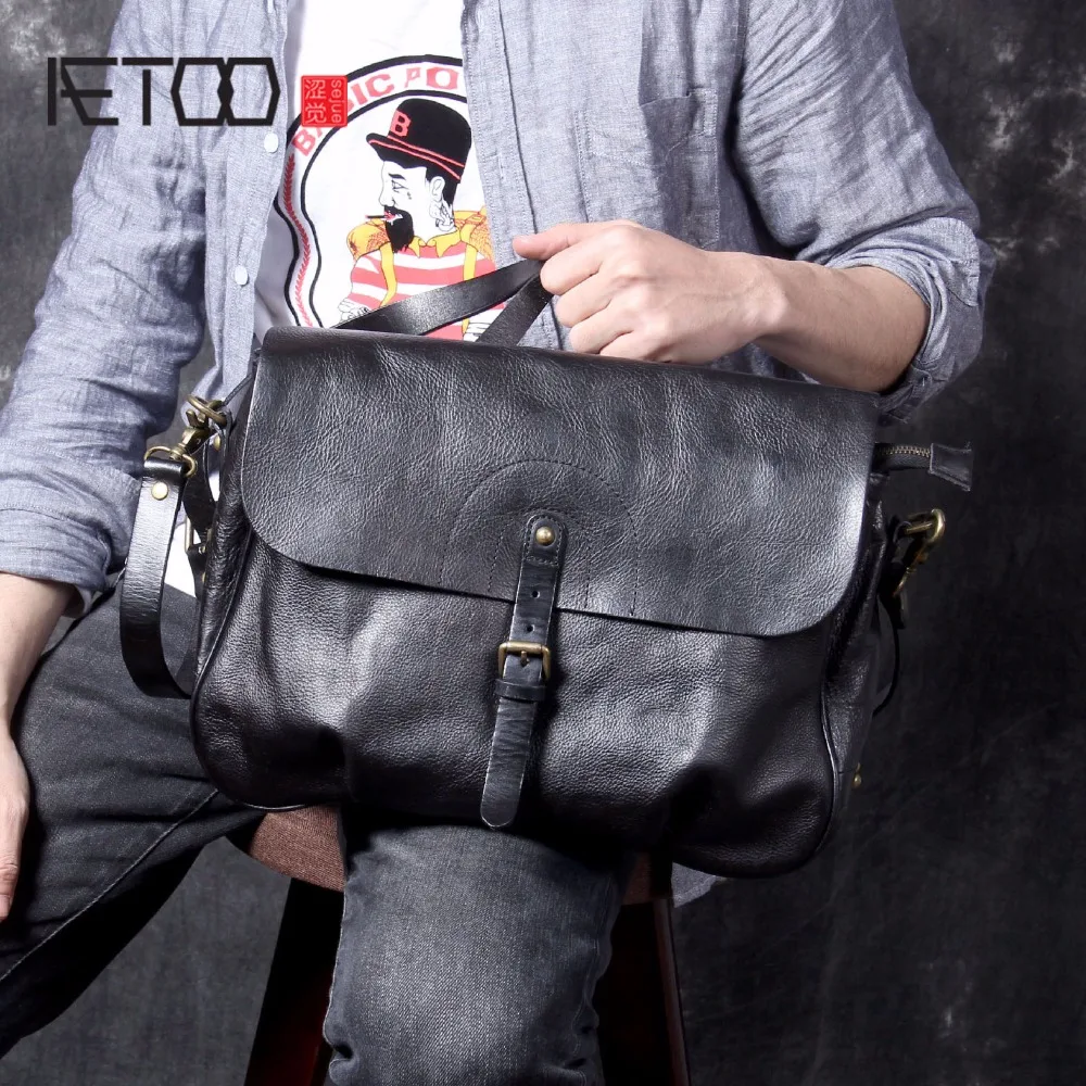 AETOO New Retro Classic men's Postman bag, head-layer cowhide original handmade casual shoulder crossbody bag