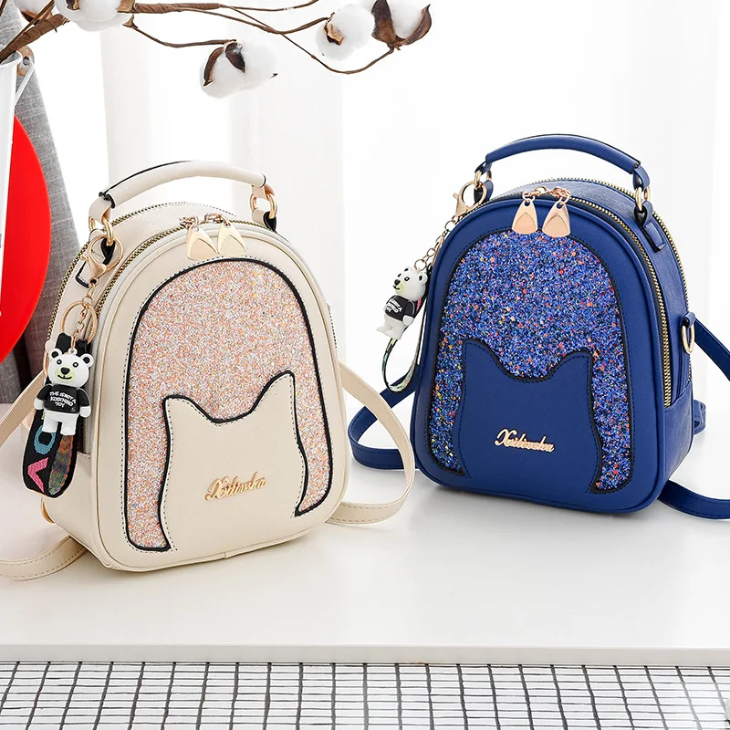 

2019 Fashion Sequins Women Bag for Ladies Phone Pocket Zipper Female Handbags Famous Brand Leather Women Travel Bag Schoolbags