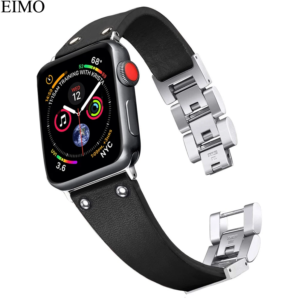 

Leather strap For Apple watch 4 band 44mm 40mm correa stainless steel Buckle wrist bracelet watchband Iwatch Series 4