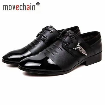 

Movechain Hot Sell Men's dress office shoes mens fashion pointed toe Pu leather Business Flats Man Casual Oxfords Lace-Up shoe