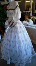 1860 ROMANTIC PRINTED VOILE RUFFLED SUMMER GOWN Medieval Clothing Victorian dress satin dress