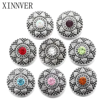 

10Pcs/lot Xinnver Snap Jewelry Crystal Flower Snap Button Fit 18MM Snap Bracelet For Women DIY Charms Jewelry ZA671