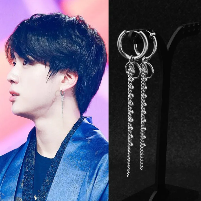 KPOP мужские Threader серьги цепочка из нержавеющей стали висячие серьга в стиле