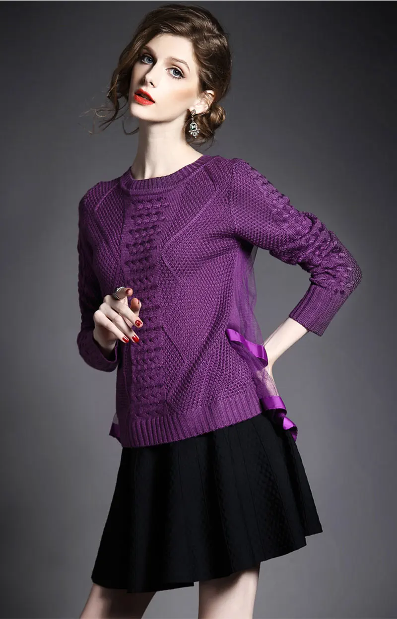 Vadim кардиган, плюс размер, Осень-зима, короткий свитер, женский,, кружева, сшитый, мягкий свитер с оленем, Pull Femme Hiver Z336 - Цвет: purple