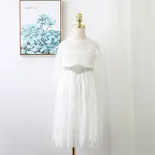 Новые детские кружевные длинные платья с блестящим поясом; милая праздничная одежда принцессы для девочек; 6 шт./партия; ; высокое качество