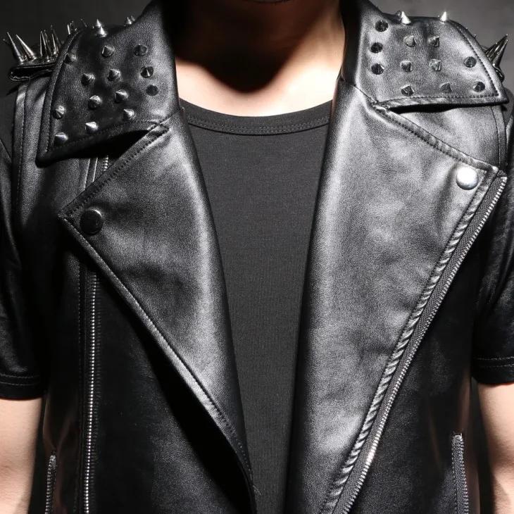 Мужская кожаная куртка без рукавов с заклепками для ночных клубов veste jaqueta de couro