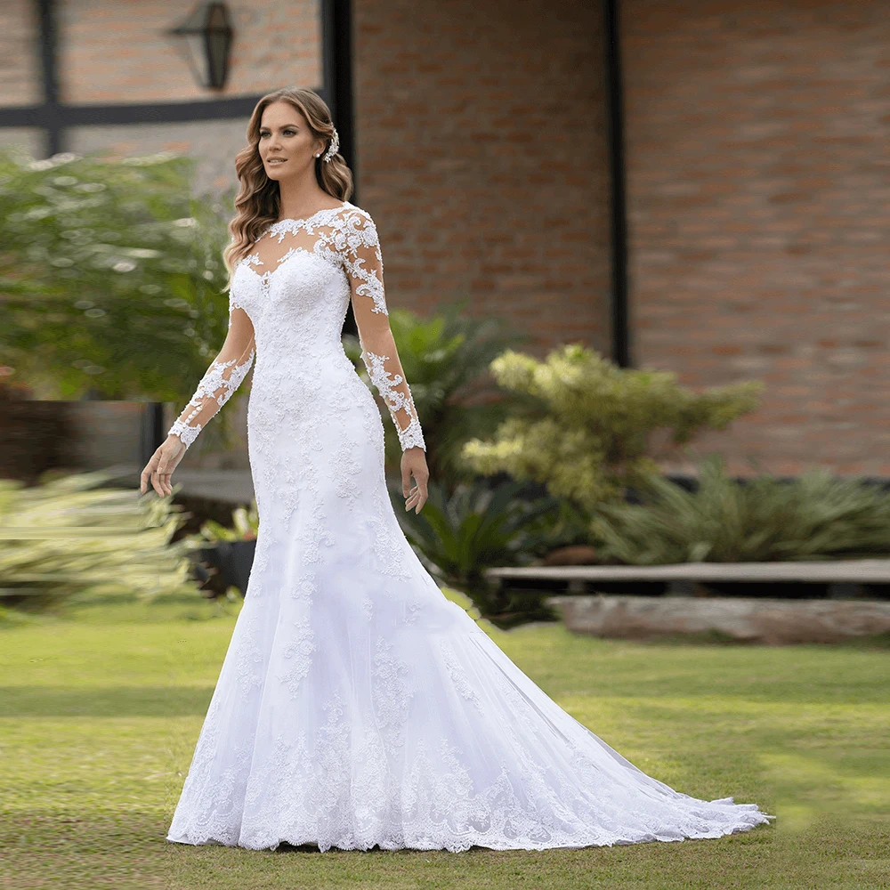 

Sexy Boho Long Sleeve Mermaid Wedding Dress 2019 Wedding Gown Vestido de Casamento Vintage Lace Wedding Dresses Robe Mariage