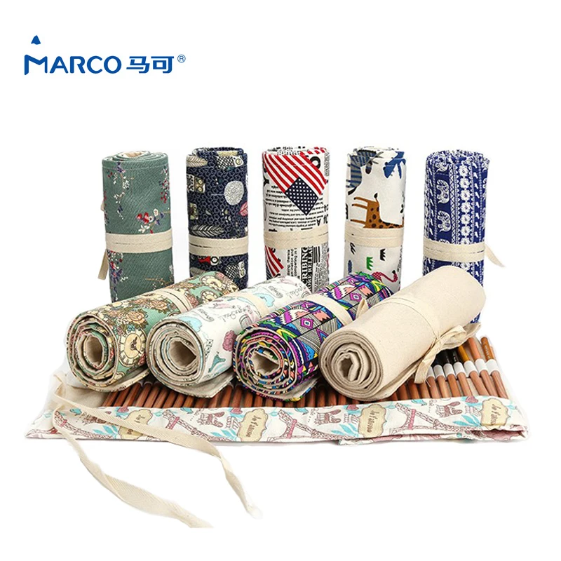 

36/48/72 Hole Cute Kawaii Flower Animal Flag Korean Holes Canvas Pencil Case Roll Pencil Bag School Office Supplies Stationery