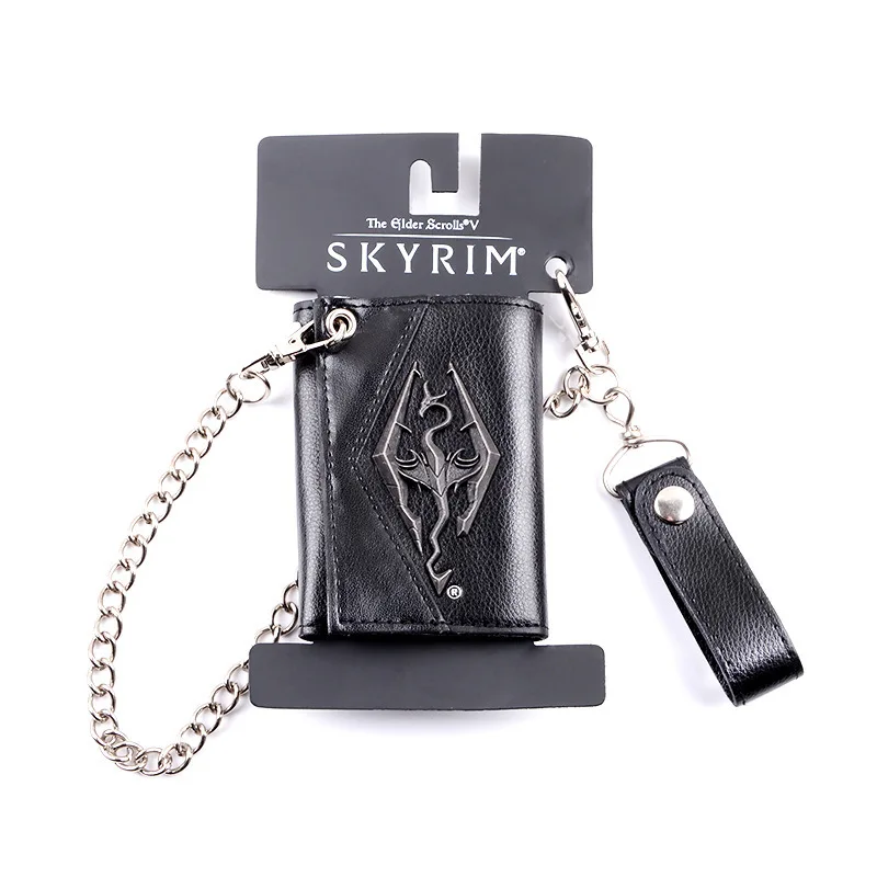 

Skyrim Dragon Symbol Zipper Men's Wallets The Elder Scrolls Skyrim Dragon Metal Badge Chain Wallet Men's Fashion Black Wallet