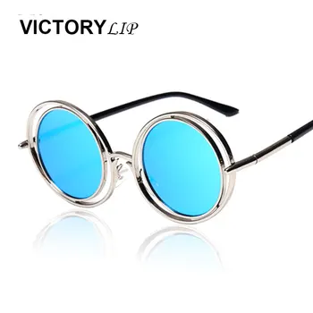 

VictoryLip Round Style Steam Men WOmen Sunglasses Small Face Fashion Metal Frame Lady UV400 Mirror Sun Glasses Good Quality
