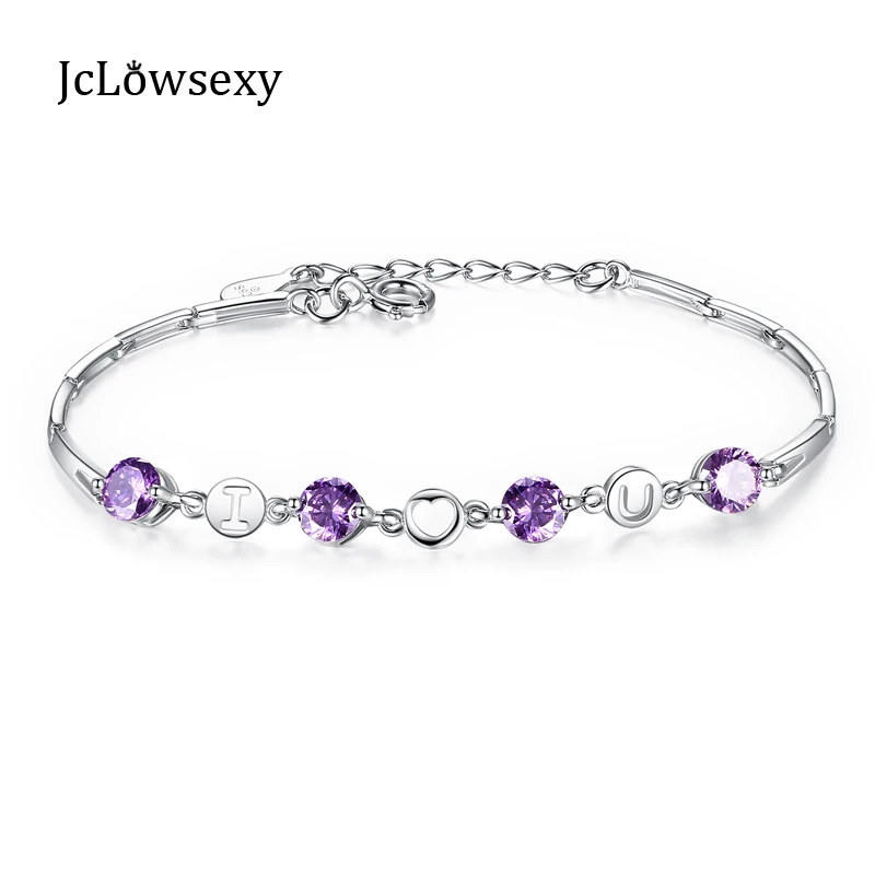 100 925 Sterling Silver Jewelry Purple Crystal I Love U Charm Bead