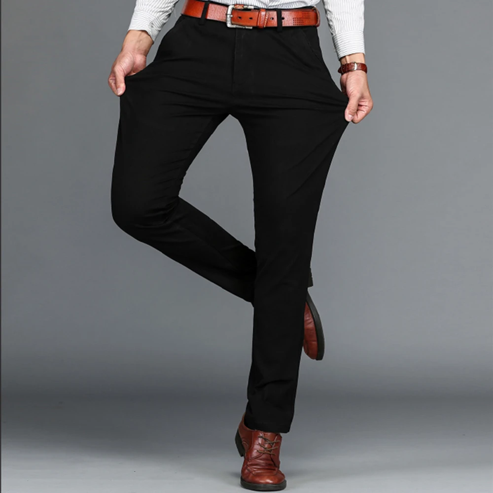 Бренд Vomint мужские брюки классические повседневные деловые Стрейчевые брюки Обычные прямые брюки черный синий хаки 4 цвета плюс размер 44 46