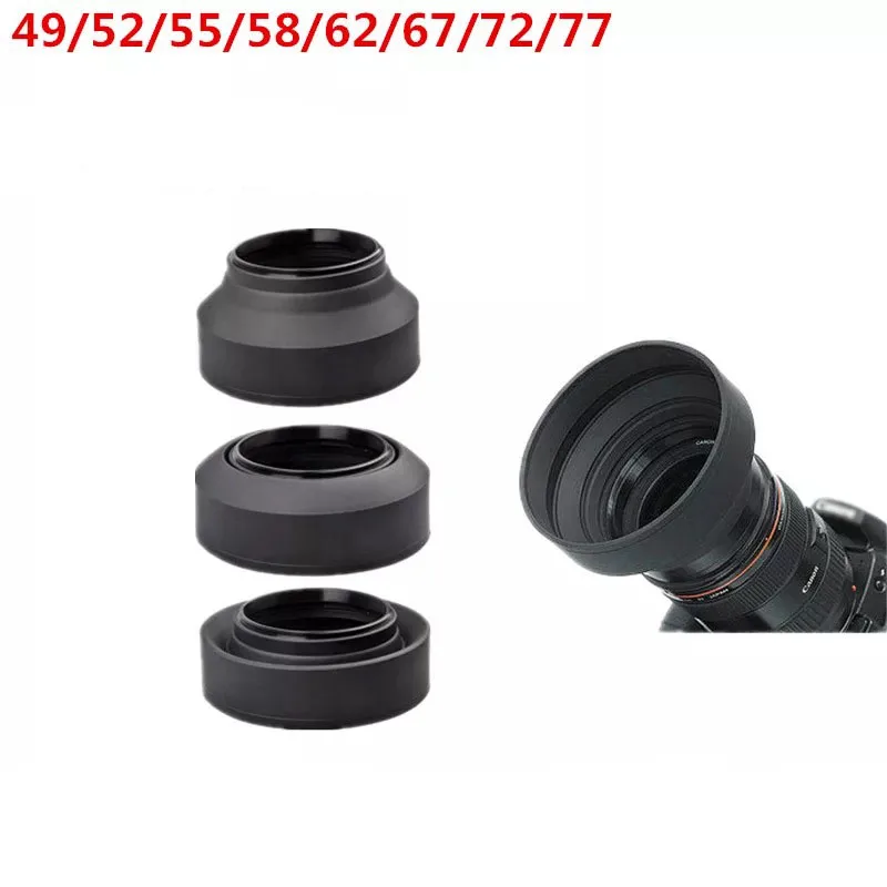 1pcs Rubber Lens Hood Lens Hood Standard 49mm 52mm 58mm 55mm 62mm 67mm