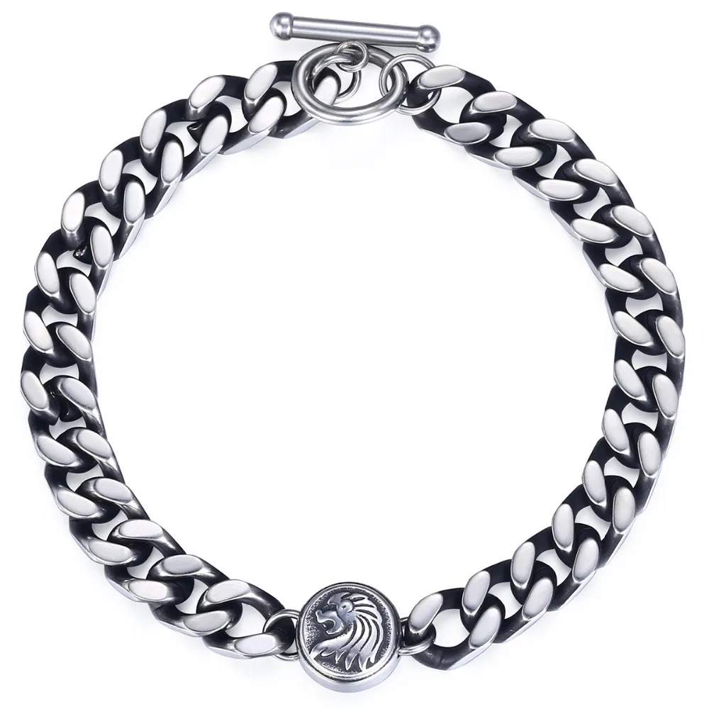 

Lion Charm Men's Bracelets Curb Cuban Link Chain Stainless Steel Bracelet For Male Jewelry 2018 Wholesale Dropshipping 8mm KDB22