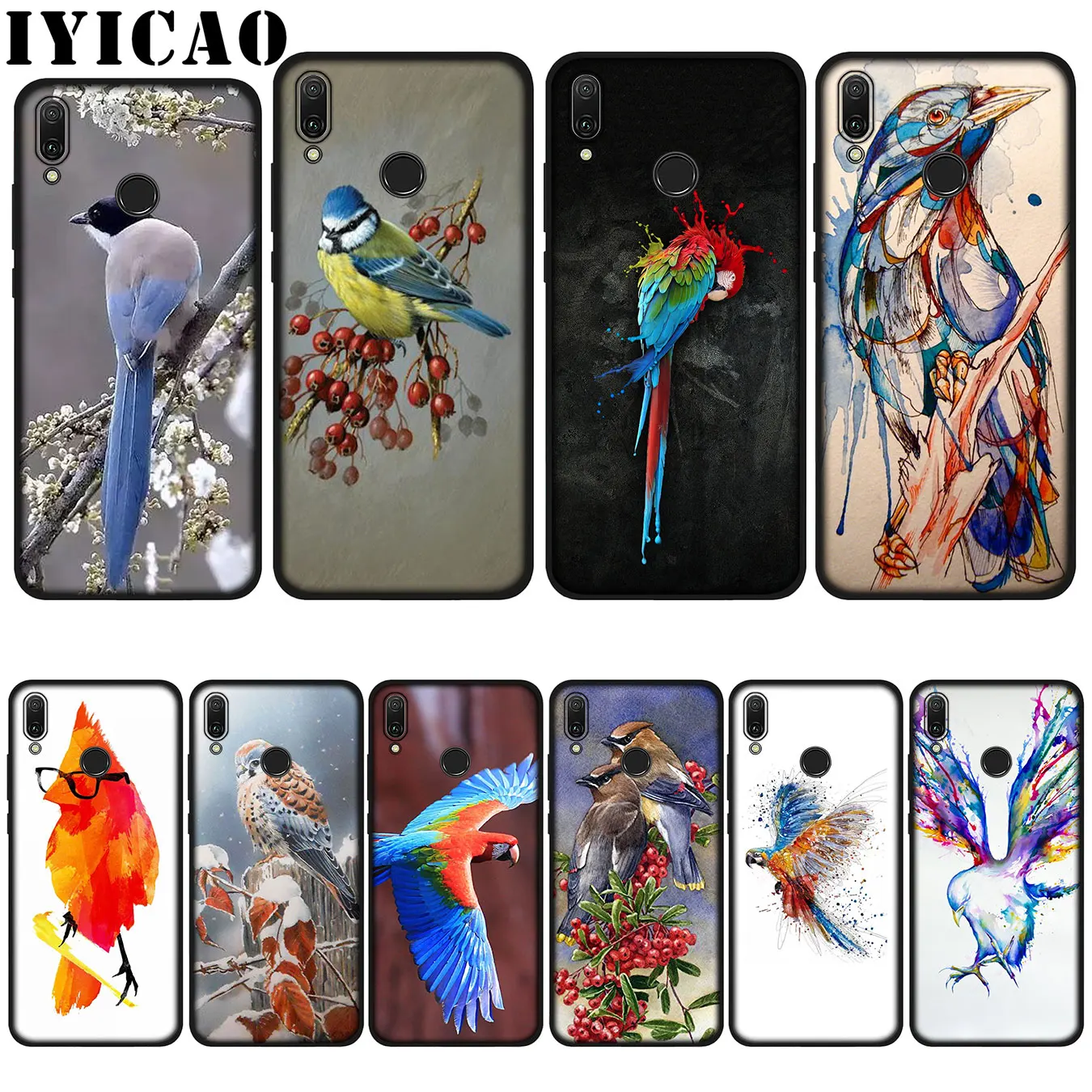IYICAO Birds on the Tree Flying Coque Shell Soft Case for Huawei P20 Pro P10 P8 P9 P30 Lite Mini 2017 P Smart 2019 Cover |