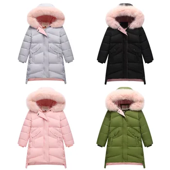 

Girl's 6-14Years Mid-Long Big Fur Hooded Color Patchwork Mother and Daughter Extreme Cold Winter Down Coats