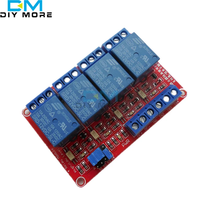 

12V 4 Channel Relay Module With Optocoupler High/Low Level Trigger Relay Modules