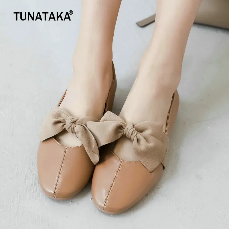 

2019 Women Sweet Bow Knot Flats Comfortable Slip On Spring Auutmn Shoes Apricot Beige Size 34-43