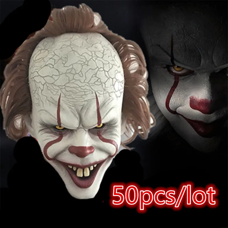 50 шт./лот Стивен Кинг это Pennywise поздняя маска с париком Хэллоуин пугающая Маска Клоун для косплея Джокер вечерние маска террор вечерние реквизит
