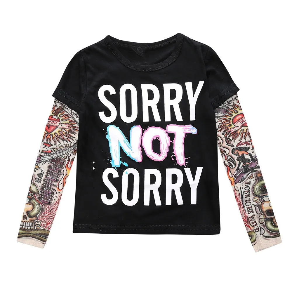 

2017 kids boys clothes girls T shirt Spring Children boys tattoo long sleeve fashion HIPSTER/SORRY NOT SORRY Printed For 2-7T