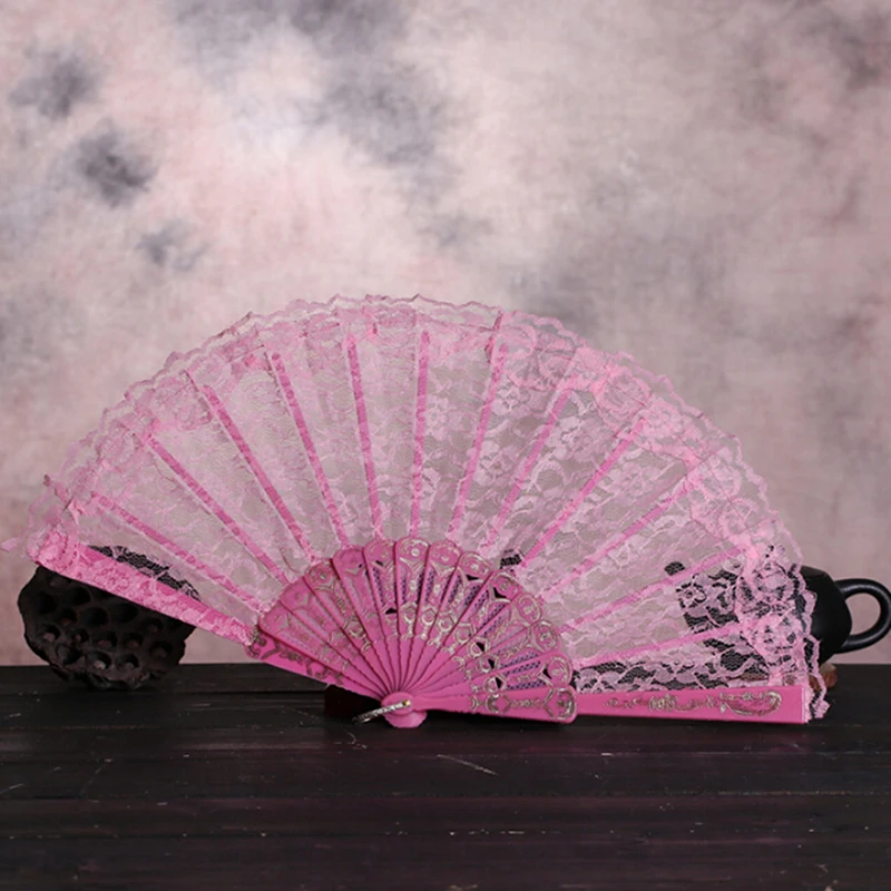 Кружево ручной вентилятор бамбука китайские свадебные сувениры шелк Винтаж складной вишневый цвет мода Abanico De Mano украшения дома ремесла - Цвет: Розовый