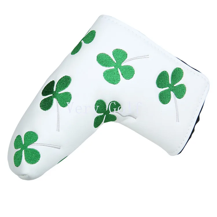 Golf Four 4 Leaf Clover Lucky Blade Putter Cover черный зеленый цвет крышка головки для клюшки для гольфа Клевер чехлы - Цвет: white