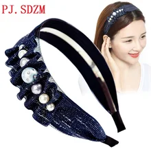 Hand made Перл Hairbands Корея Кружево плюс жемчужина Hairwear модные женские туфли свадебные аксессуары для волос сладкий синий черный fg0136