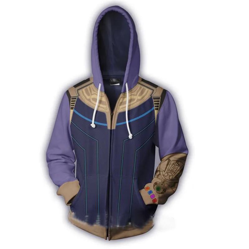 

Anime Sweatshirts Avengers 3 Infinity War Thanos Cosplay Costume Autumn men 3D Printing zipper Jacket Hooded Coat